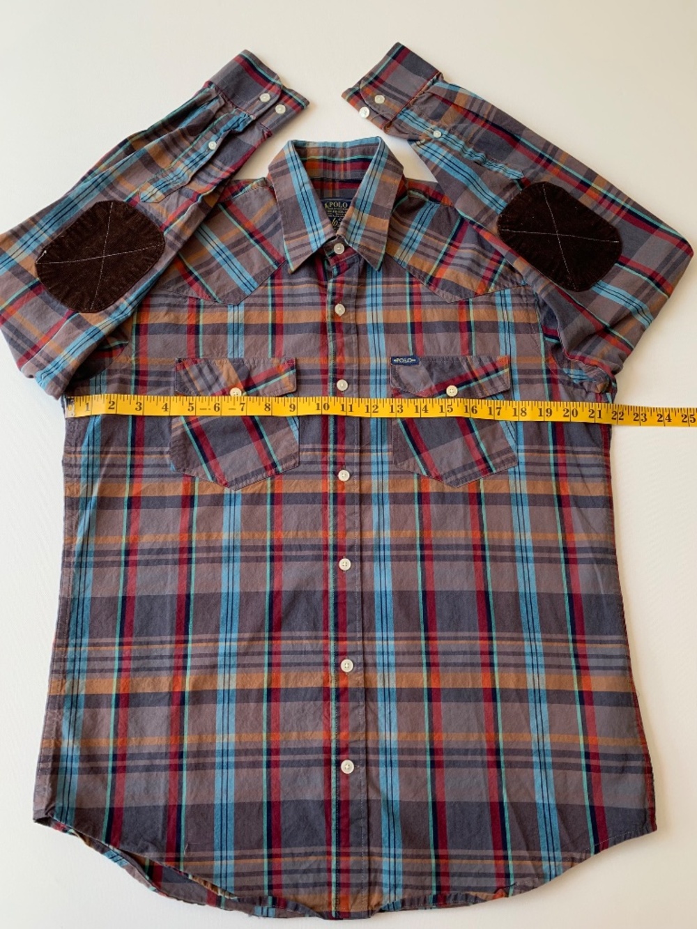 Polo Ralph Lauren Men’s size L Plaid Shirt Long Sleeve with Elbow Patches - Picture 3 of 12